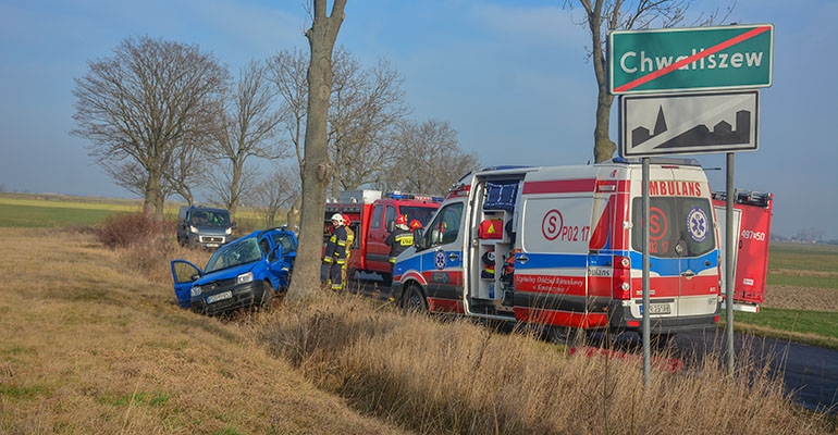 Wypadł z drogi i uderzył w drzewo