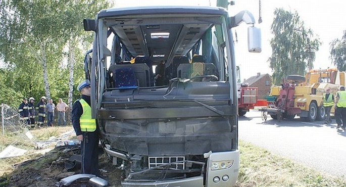 Policja bada, dlaczego autobus zjechał z dogi i przewrócił się