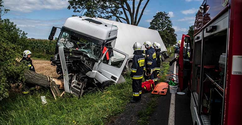 Ciężarówka uderzyła w drzewo